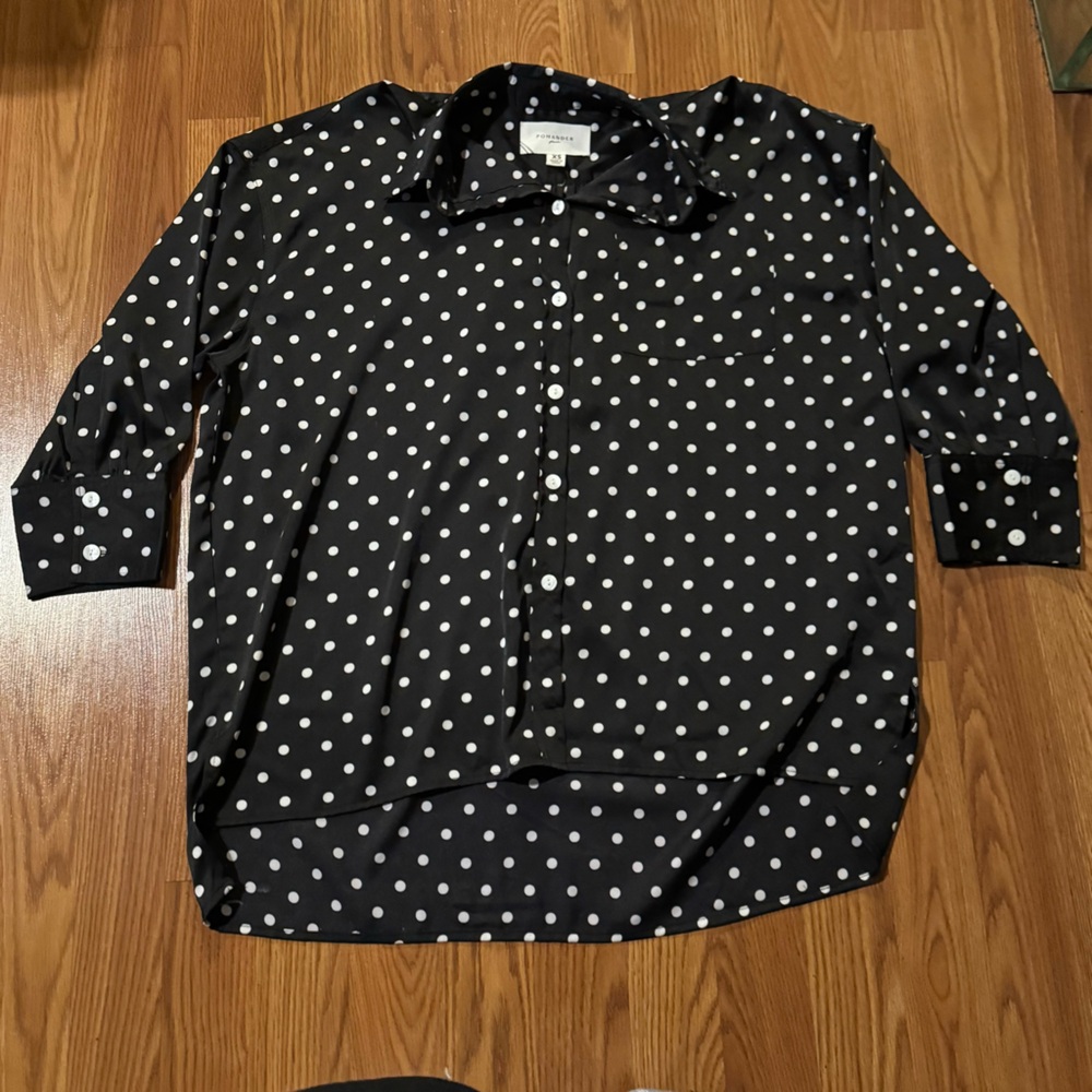 Pomander Tuckernuck Black & White Polka Dot Women's Blouse‎ Top Size XS NWOT - Picture 2 of 6